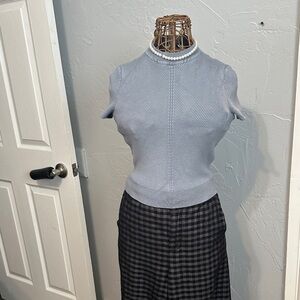A&F and Madewell. Elegant Gray Ribbed Knit Top & Checkered black/gray pants. S